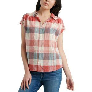 Lucky Brand Womens Size S Cuff Sleeve Red/Blue Plaid Button Down Blouse 7w45257